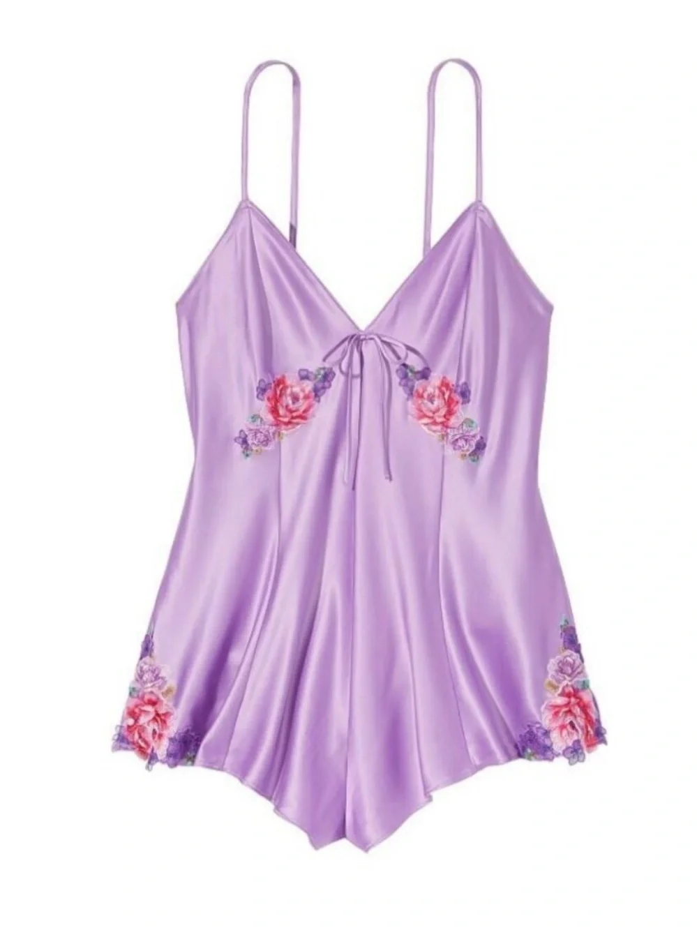 New! Victoria’s Secret Lavender Floral Stretchy Satin Romper Large 39534